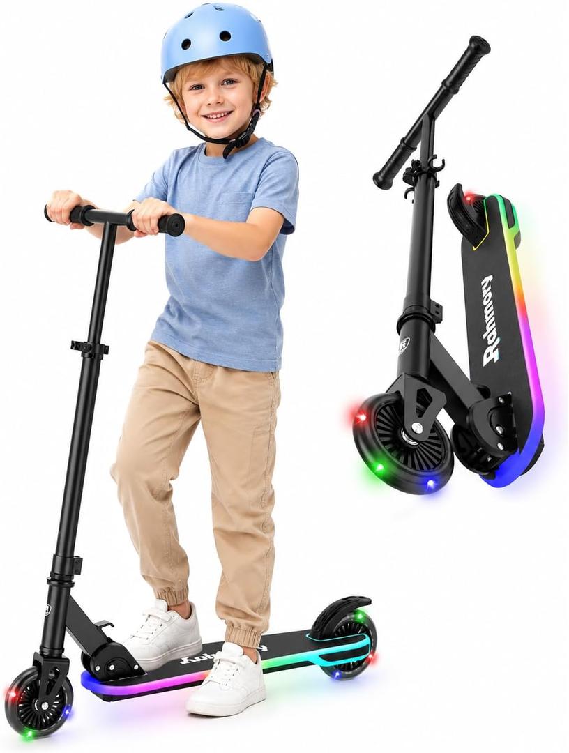 Rahmory Kick Scooter for Ages 5-12,Kid, Teens. Max Load 155 LBS. Foldable, Lightweight, with Light up Wheels and Dynamic Light Deck, Teen and Adults, 3 Adjustable Levels,Black, 5 Inches