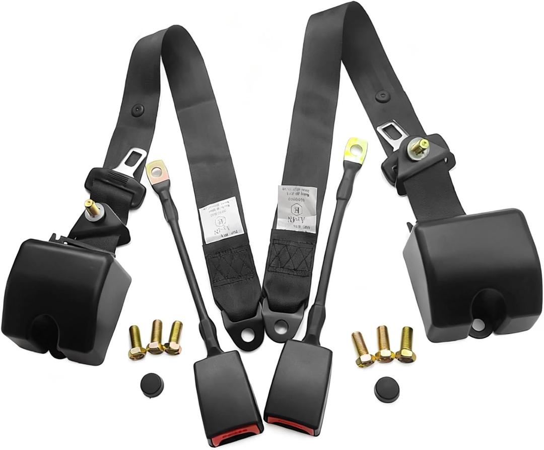 2 Sets Go Kart Seat Belts, 3-Point Seat Belt Replacement Kit, Universal Adjustable Retractable Belts, 118.1 in/300 cm Polyester Belt for Club Golf Cart
