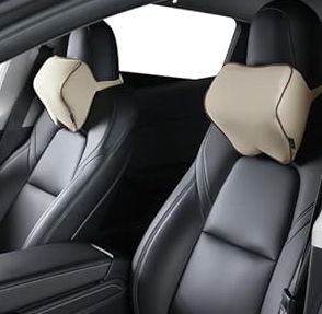 Crofy 2 Pack Car Neck Pillow, Softness Car Headrest Pillow for Driving with Adjustable Strap, 100% Memory Foam and Breathable Removable Cover, Comfortable Ergonomic Design (Beige)
