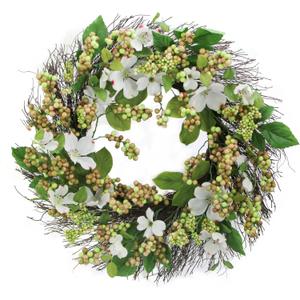 Admired By Nature 22" Artificial White Dogwood Berry Wreath Spring Summer Wreaths for Front Door Farmhouse Wreaths Outdoor Indoor decorative door Wreath For Front Door Home Office Holidays Dcor (White Dogwood Wreath)