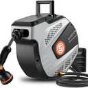 SUNPOW Retractable Garden Hose Reel - 1/2 inch x 50ft Heavy Duty Wall Mounted Hose Reel with 3/4 inch Brass Fitting & 10 Sprayer Nozzle - Any Length Lock, Auto Rewind System, 180Swivel Bracket- Grey