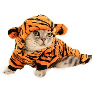 Dog Tiger Halloween Costume Cat Hoodies with Bunny Ears and Tail Puppy Warms Hooded Coat Pet Winter Clothes for Small Medium Dogs Kitten Kitty (Orange, Medium)