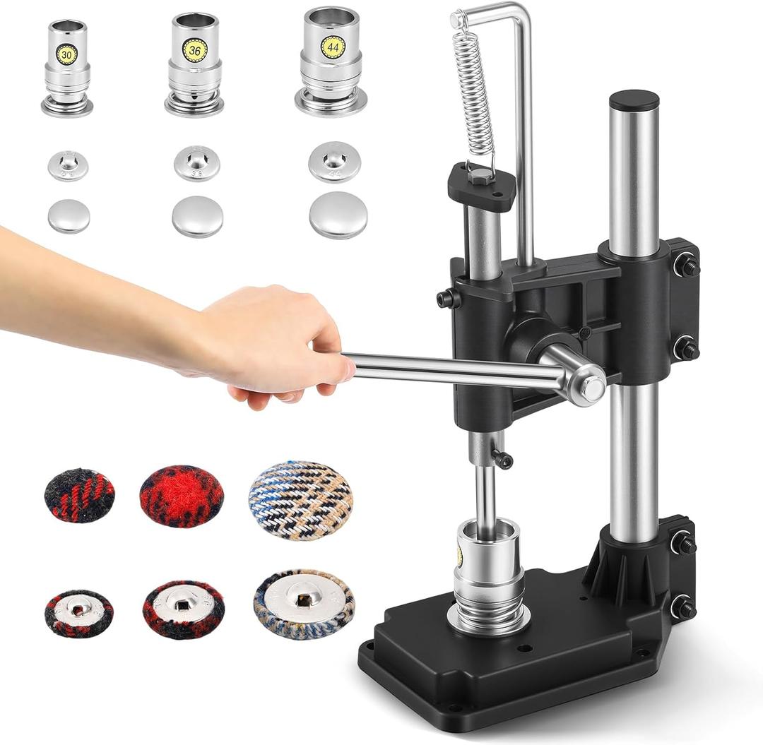 Bonvoisin Fabric Button Maker, Cloth Cover Button Press with 3 Molds(18 22 28mm), Fabric Covered Button Maker Kit with 300Pcs Button Shells
