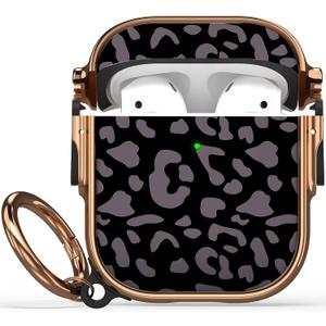 Maxjoy for AirPods Case with Lock, Cute AirPod Case Lock Hard Protective AirPods 2 Cover for Women Men with Keychain Clip for AirPod 2nd 1st Generation Cover 2&1, Grey Leopard