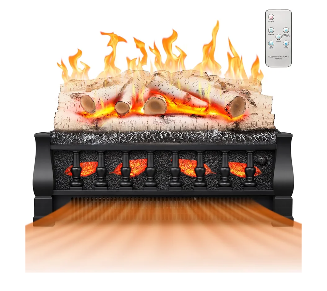 Electric Fireplace Insert Log Heater 21 Inches, 5 Flame Brightness, Multiple Flicker Speed, 750w/1500w Heating, Remote Control, Auto Shut Off
