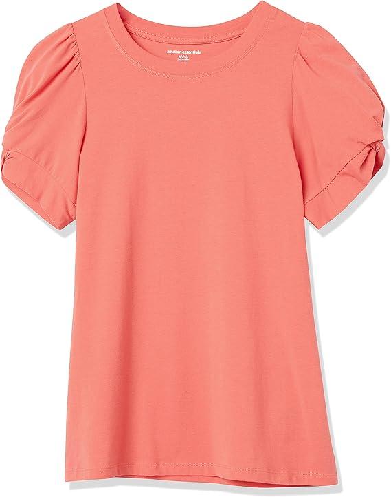 Amazon Essentials Women's Regular-Fit Twist Sleeve Crewneck T-Shirt (Black) M