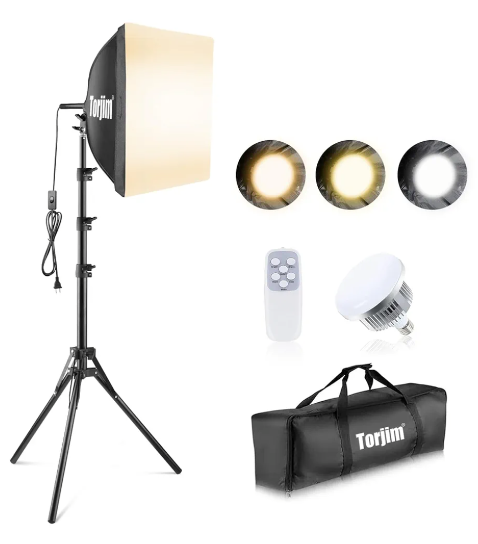 Torjim Softbox Photography Lighting Kit, 16'' x 16'' Professional Softbox Lighting Kit with 85W 3000-7500K LED Bulbs, Studio Lights for Photography/Video Recording/Live Streaming/Portraits Shooting