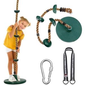 DECORLIFE Tree Swing for Kids, Adjustable Rope Swing Disc Swing for Outside with Platform Carabiners and Strap Outdoor, Playground Accessories, Green