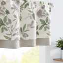 jinchan Linen Valance Double Layer Kitchen Window Curtain Green Leaf on Beige Valance for Living Room Cafe Farmhouse Room Darkening Rustic French Country Curtain 18 Inch Rod Pocket 1 Panel