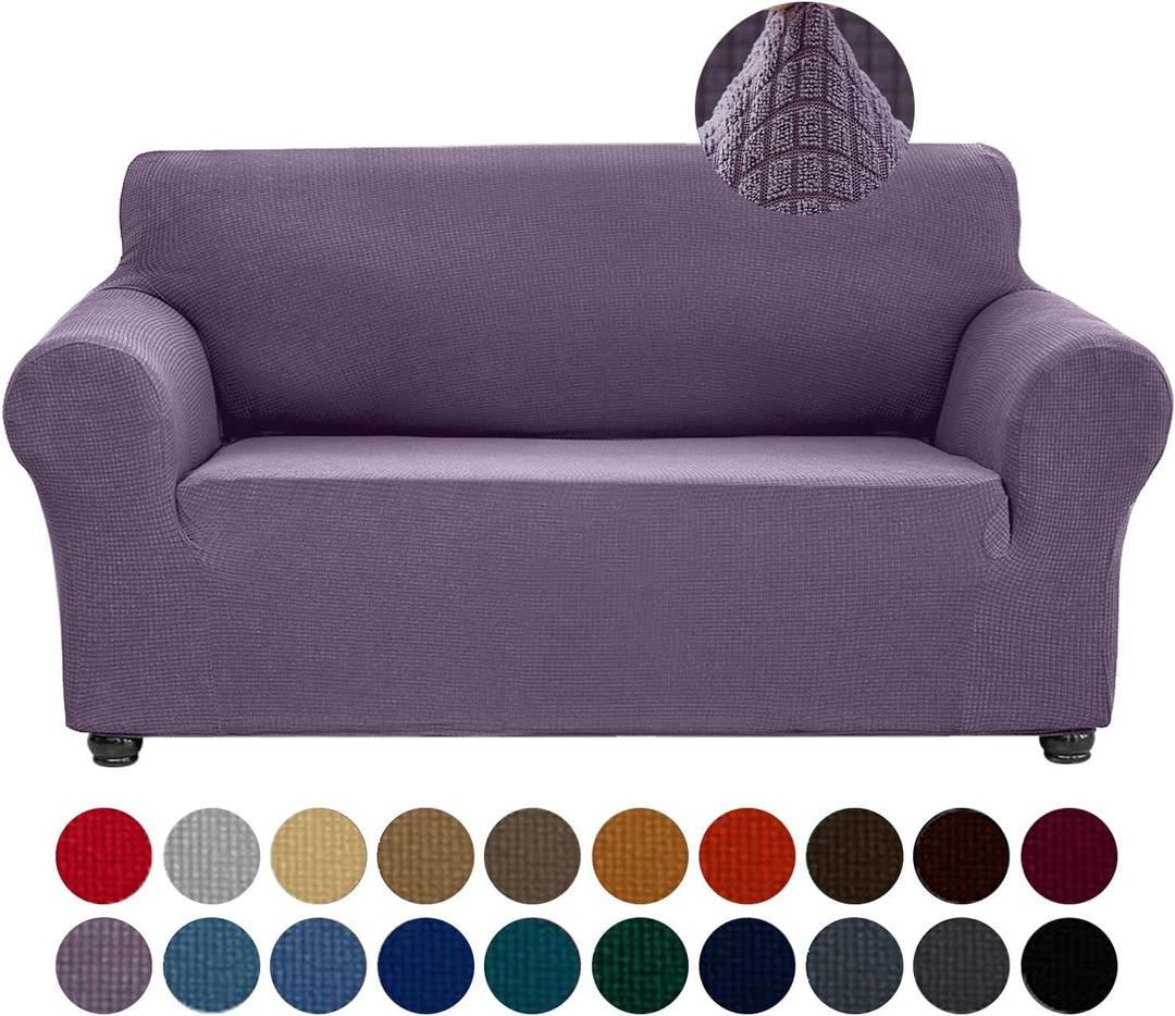 Joccun Stretch Loveseat Couch Cover Slipcover, 1-Piece Sofa Cover for 2 Cushion Couch Spandex Jacquard Washable Furniture Protector Cover for Living Room,Kids,PetsLoveseat,Grapeade