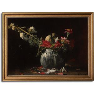 Gold Framed Wall Art Vintage Canvas Wall Art Fading Flowers Floral Artwork Prints Picture for Living Room Bedroom Farmhouse Bathroom Office Decor, 16x24