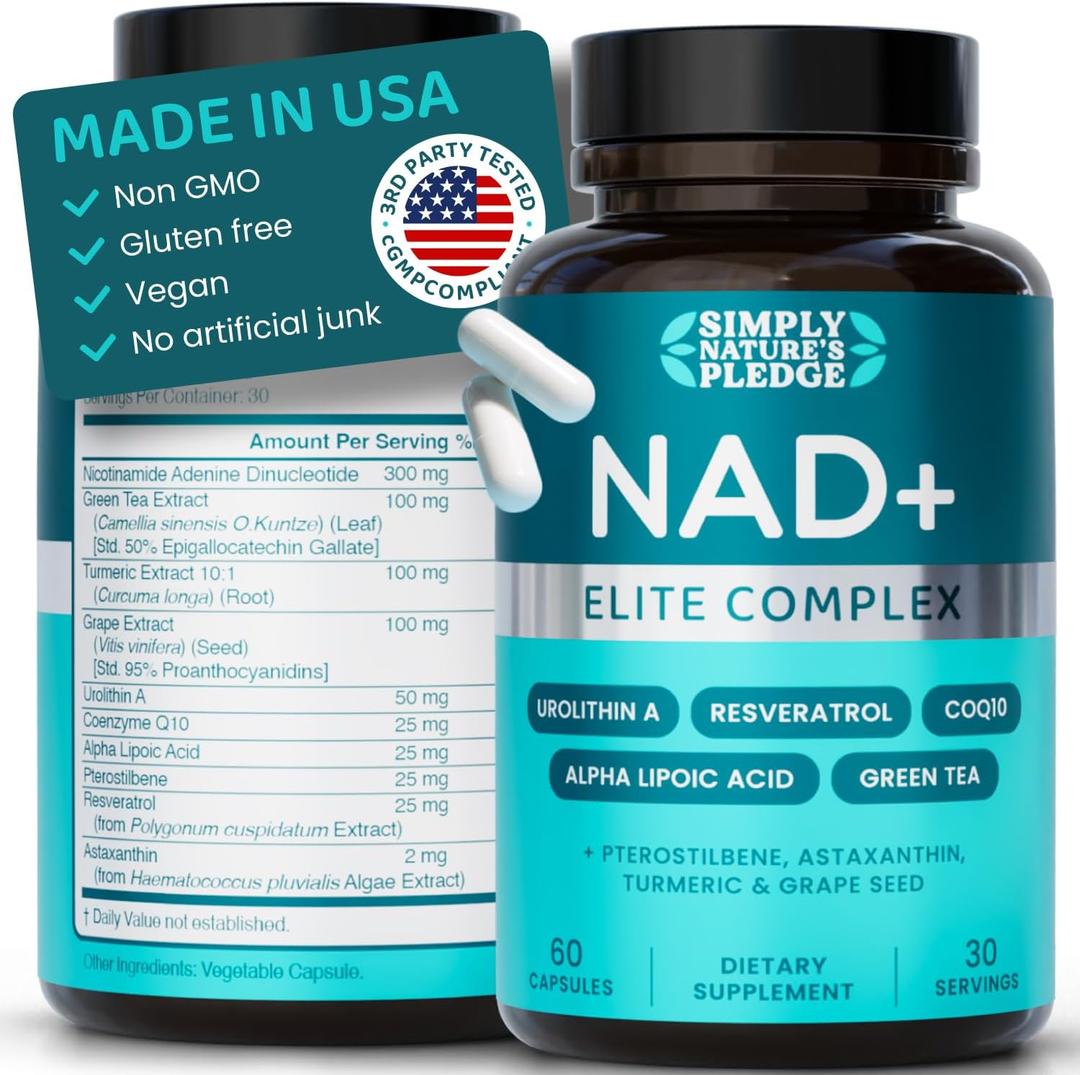 Simply Nature's Pledge Direct NAD + Elite Complex 750mg, 60 Capsules