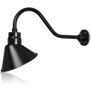 10in. Satin Black Angle Shade Gooseneck Sign Light Fixture with 22in. Long Extension Arm - Wall Sconce Farmhouse, Vintage, Antique Style - UL Listed - 9W 900lm A19 LED Bulb (5000K Cool White)