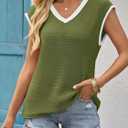 Imily Bela Summer Cap Sleeve Sweater Vest for Women Casual V Neck Sleeveless Knit Pullover Tank Tops 2025 Spring Shirts (Small, Army Green)
