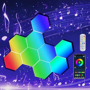 ODISTAR Hexagon Wall Light Panels (8 Pack)- Smart APP RGB Hexagonal LED Modular Lights with Remote Control, Music Sync Features for Gaming Rooms, Living Rooms, Bedrooms, DIY Enthusiasts and Gift Options