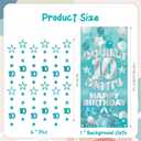 10th Birthday Decorations Garland Girls - 10 Pcs Pre-Strung Teal Blue Glitter Double 10 Digits Banners Circle Dot Star Hanging Garland Backdrop for Girl 10 Year Old Birthday Party Supplies