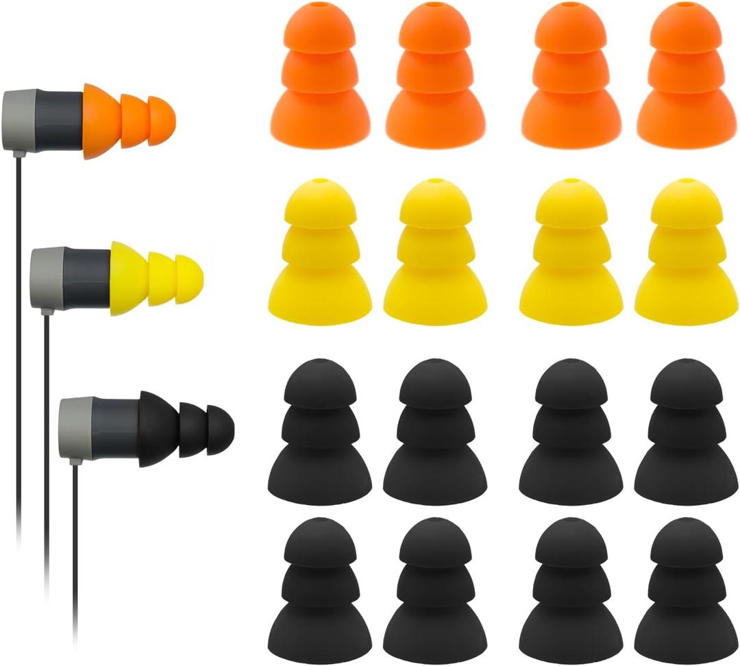 Klowcok Triple Flange Eartips for Walker's Rope Hearing Enhancer, Razor X/XV3.0 Hearing Protection Earbuds, Soft Silicone Replacement Tips 8 Pairs (Black*4/Yellow*2/Orange*2)