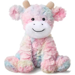 Hopearl Adorable Plush Cow Toy Colorful Floppy Dairy Cattle Soft Stuffed Animal Cute Birthday Gifts for Boys Girls Kids Toddlers, Rainbow, 9'' (Multicolored)