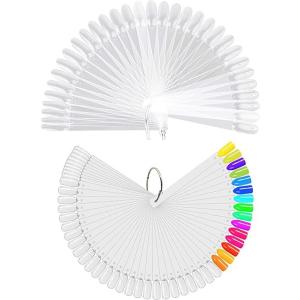 2 x Transparent Nail Display Sticks, Nail Sample Sticks, Fan Shape Nail Art Tips Clear Fan-shaped Display for Nail Art Polish Practice(100Pcs)