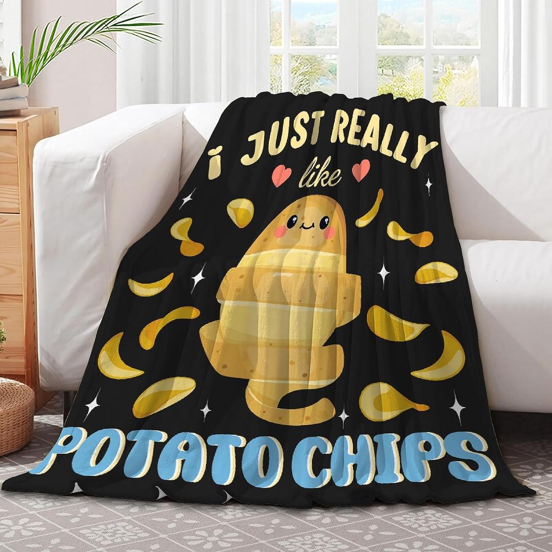 I Just Really Like Potato Chips Blanket Food Potato Blanket Soft Comfy Flannel Blankets Plush Cozy Throw Blanket for Couch Picnic Travel Outdoor Indoor Unisex 50x40in for Children