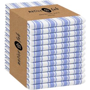 Native Fab Blue Kitchen Dish Towels 16"x26" - Set of 12 - Absorbent Cotton Hand Towels, Restaurant Grade Dish Towels for Quick Drying, Cleaning, Dish Cloths Set with Hanging Loop - Sky Blue