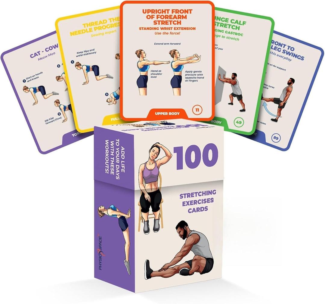 100 Stretching Exercise Flash Cards  Physical Therapy Stretches for Common Conditions (Plantar Fasciitis, Achilles Tendonitis, Sciatica, Back & Hip Pain)  Yoga, Pilates & Everyday Mobility
