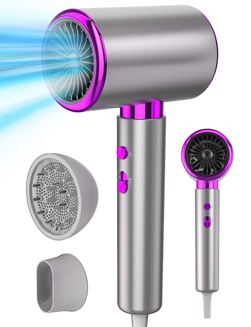 Professional Ionic Hair Dryer, 1875W Fast Drying Blow Dryer with Concentrator, Negative Ion Technology, Intelligent Constant Temperature, 2 Heat & 3 Speed Settings, Low Noise for Home Travel Salon