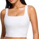 JOYSPELS Square Neck Sports Bra Open Back Strappy Workout Tops for Women Yoga Wireless Bra Padded (Medium)