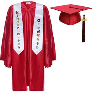 Newrara Kindergarten Graduation Cap and Gown Stole Package for Kids (24, Red)