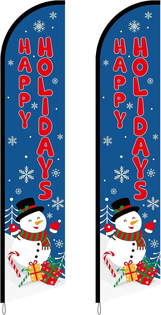 Boao 2 Set Happy Holidays Feather Flag 12 ft Outdoor Advertising Display Sign Christmas Themed Banner Sign for Business and Marketing for Xmas Outdoor Advertising (Hardware Not Included)