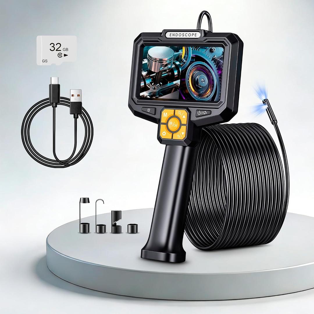 2-Way Articulating Borescope with Light,Handheld Industrial Endoscope Inspection Camera with 5"HD Screen,Flexible Mechanic Fiber Optic Snake Scope Cam for Wall Automotive Engine Inspect-16.4FT
