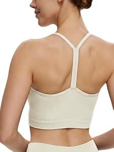 NANJI Seamless Sports Bra for Women - Padded Racerback Y Bra Low Impact Removable Pad for Fitness Gym Yoga Workout Top (X-Large, Cannoli Cream)