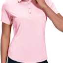 MIER Womens Golf Polo Shirts Short Sleeve Quick Dry Sun Protection Active UV Shirts Collared Tennis Tops, 4 Buttons (White, S)