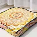 INDIAN CRAFT CASTLE 24" Yellow Ombre Mandala Barmeri Large Floor Pillow Cover Cushion Meditation Seating Ottoman Throw Cover Hippie Decorative Zipped Bohemian Pouf Ottoman Pom Pom Cases 24" Square