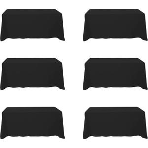 BRILLMAX 6 Pack Black Tablecloths 90 x 132 Inch for 6ft Rectangle Tables - 150 GSM Polyester Fabric, Floor Length Drop, Water, Stain & Wrinkle Resistant Cloth Cover for Wedding Reception Banquet