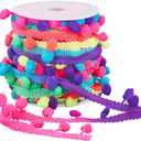 PH PandaHall 20 Yards Pom Poms Trim 10mm Ball Fringe Ribbon Rainbow Color Pom Poms Tassel Trim Fringe Tassel Lace for Christmas Party Decor Clothes Costume DIY Crafts Sewing, 8mm Ball