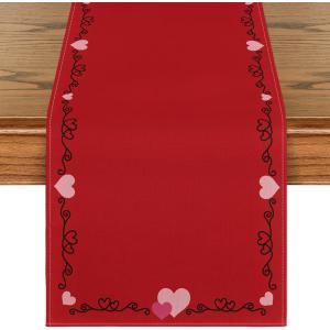 Artoid Mode Heart-Shaped Border 210 GSM Valentine's Table Runner, Romantic Holiday Kitchen Dining Table Decoration for Home Party Decor 13x120 Inch (Red)