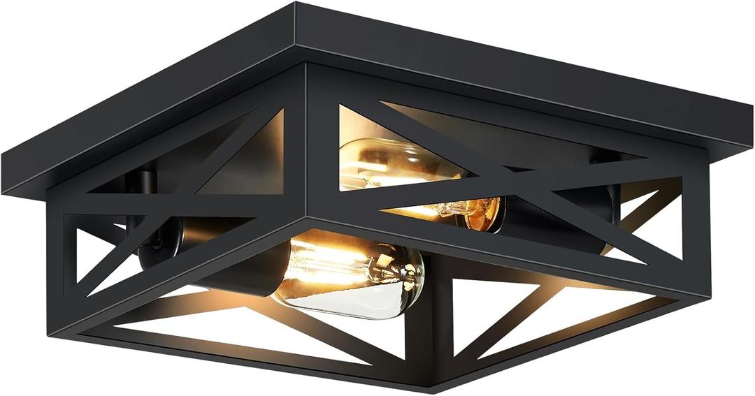 Black Flush Mount Ceiling Light Fixture,Square Hallway Light Fixtures Ceiling,Light Fixtures Ceiling Mount for Farmhouse,Kitchen,Hall,Bedroom,1 Pack