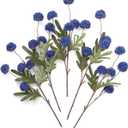 Floroom 5pcs Royal Blue Faux Silk Mums Artificial Flowers, Bulk Fake Small Mini Chrysanthemums with Stems for DIY Wedding Centerpieces Floral Arrangements Vase Fillers Home Decorations