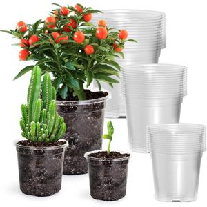 36 Packs 5/4/3.5 Inch Reinforced Clear Nursery Pots with Drainage Hole, Transparent Variety Pack Plastic Plant Pot Seedling Planter Seed Starter Flower