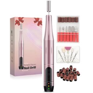 Cordless Nail Drill Electric File: Professional for Acrylic Gel Dip Powder Nails Portable Nail Drill Machine Kit for Manicure Pedicure Nail efile Set Portable Electric Pedicure Kit