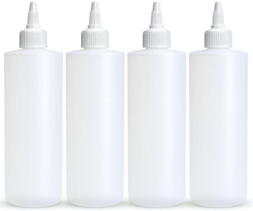 BRIGHTFROM Condiment Squeeze Bottles, 12 OZ Empty Squirt Bottle with Twist Top Cap, Leak Proof - Great for Ketchup, Mustard, Syrup, Sauces, Dressing, Oil, Arts and Crafts, BPA FREE Plastic - 4 PACK