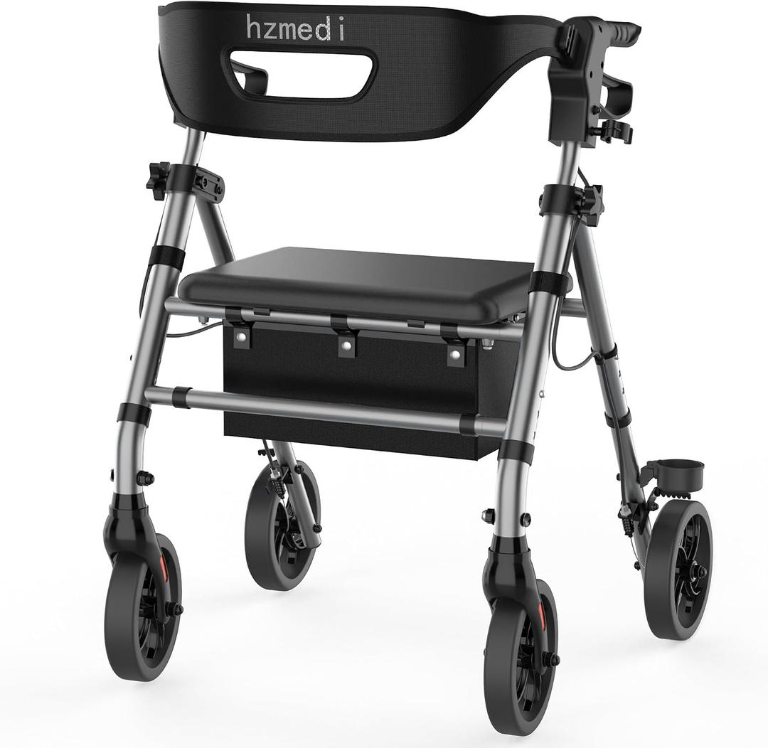 Rollator Walkers for Seniors with Seat, Foldable Rolling Walker Grey