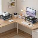 ECOLOVI 2-Tier Computer Monitor Stand Riser, Desk Organizer for Monitor, Printer & Laptop Stand, Desktop Workspace Organizers for Office Supplies(Black 2-Pack)
