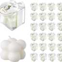 ACITHGL 30 Sets Fully Assembled Small Bubble Candle Party Favors for Guests Bulk Bridal Showers Favors Candles with Stylish Ribbons Thank You Cards Gifts (White)