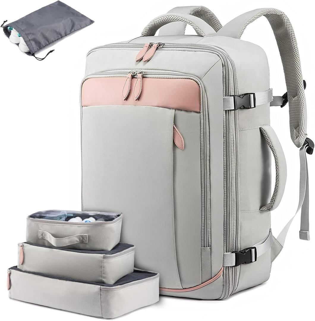 LOVEVOOK Carry on Backpack, 40L Travel Backpack for Women Men Airline Approved, Expandable Large Suitcase Backpacks With 4 Packing Cubes, Aer Travel Pack 3, Water Resistant Weekender Bag