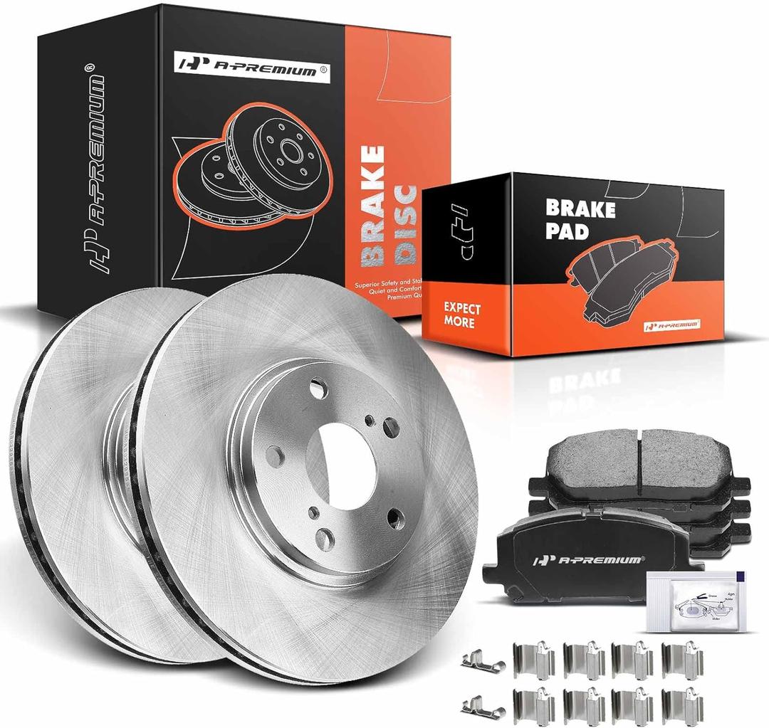A-Premium 11.65 inch (296mm) Front Vented Disc Brake Rotors + Ceramic Pads Kit Compatible with Select Toyota Models - Highlander 2001 2002 2003 2004 2005 2006 2007, Except Hybird Models, 6-PC Set