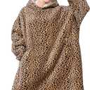LetsFunny Blanket Hoodie,Oversized Wearable Sherpa Fleece Blanket Sweatshirt,Super Soft Warm Cozy with Giant Pocket,Gifts for Women Men Adults Teenagers Kids, One Size Fits All (Leopard)