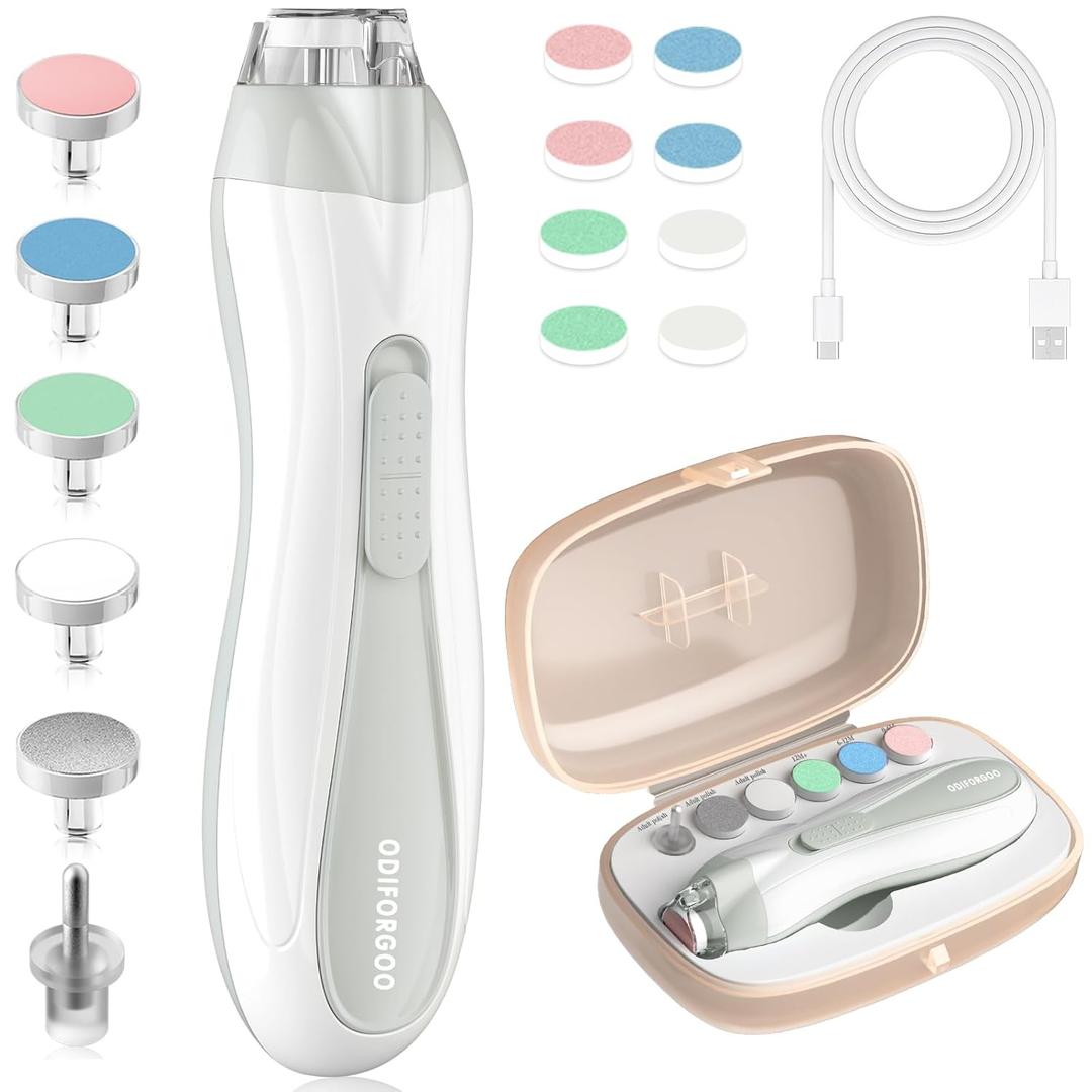 Baby Nail Trimmer Electric Baby Nail File, USB Charging 15 in 1 Nail Clippers kit with Dust Cover LED Light, Trim Buffer Kit for Newborn Infant Toddler or Adults Toes Fingernails Care, Gray (Grey)
