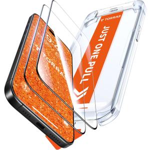 TORRAS Military-Grade Shatterproof for iPhone 16 Pro Max Screen Protector [9H+ Aerospace Tempered Glass One-Step Installation] Full Coverage Fit Bubble Free Top-Notch Protection, 2 Pack, GlassGo X